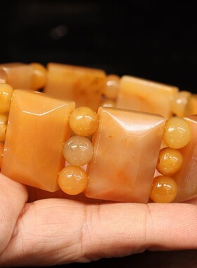 天然桂林鸡血玉石手链田湾料男士手链25*18*9mm8颗 圆珠24颗84g