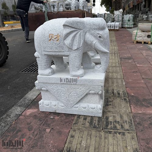 石雕大象一对天然花岗岩公母象镇宅招财吉祥风水看门整石大象摆件 - 图3