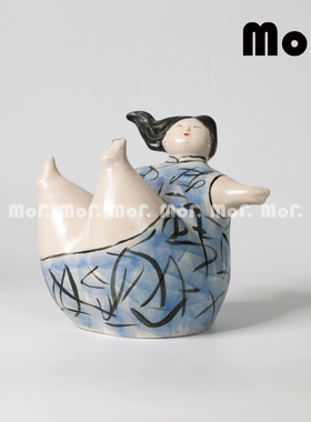 墨非 新中式旗袍女孩人物艺术摆件 样板房客厅玄关装饰柜软装摆设