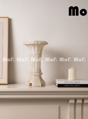 墨非 法式中古仿玉石浮雕花瓶插花花器欧式别墅高级艺术摆件软装