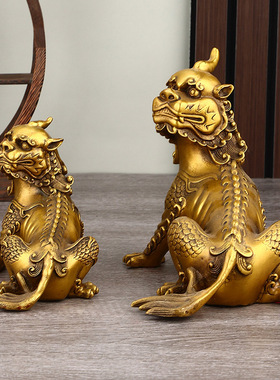 独角神兽谛听摆件黄铜瑞