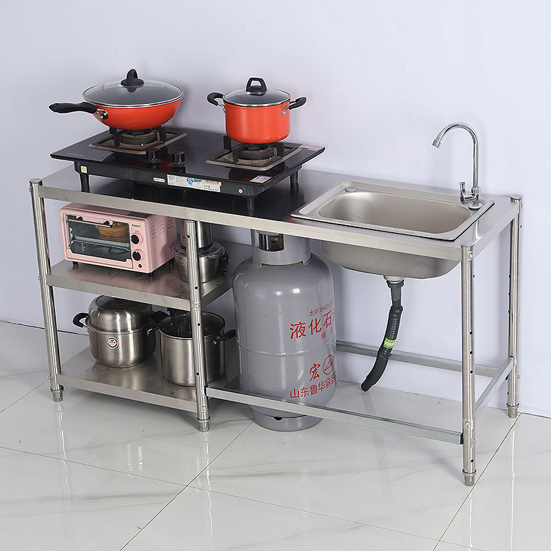 厨房不锈钢水槽台面一体单槽洗菜盆洗碗水池煤气罐锅具灶台置物架 - 图1