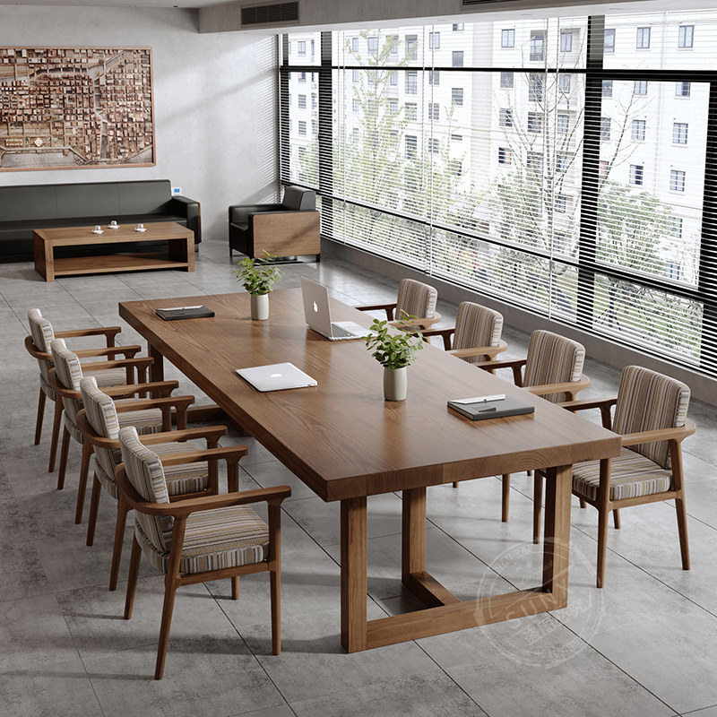 全实木会议桌长桌子工作台长方形办公桌简约现代大板长条桌椅组合