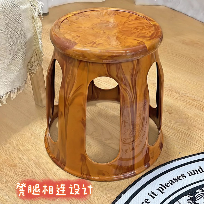 复古仿木纹凳家用矮凳塑料圆凳仿古中式餐桌凳茶几休闲换鞋凳琴凳