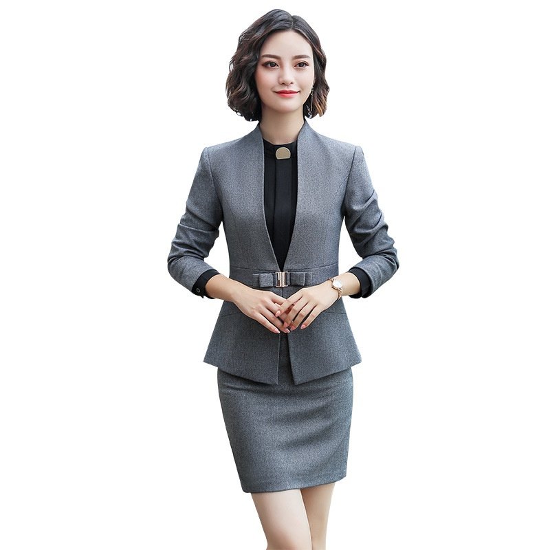秋冬职业气质女灰西装两件套裤珠宝店美容院酒店前台工作服女6012,淘宝优惠券,粉丝福利购,淘宝优惠卷