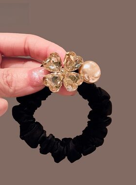 四叶草水晶花朵头绳简约气质皮筋高级感珍珠小肠发圈高弹力发饰女