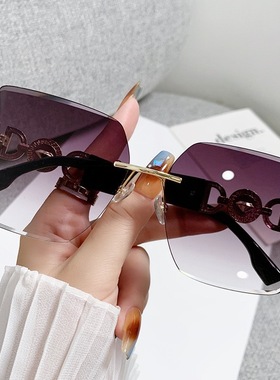 跨境欧美潮流无框太阳镜女曲面镜