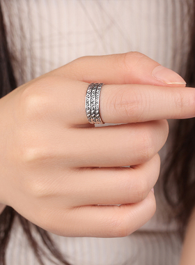 s925纯银男女戒指宽版花纹银饰品