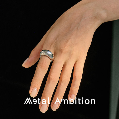 纯银镀18k金素圈戒指女法式欧美小众设计弧形百搭指环简约个性 - 图0