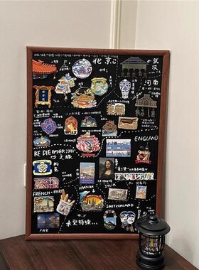 冰箱贴展示板磁吸小黑板挂墙免打孔不伤墙带支架框挂式徽章收纳板