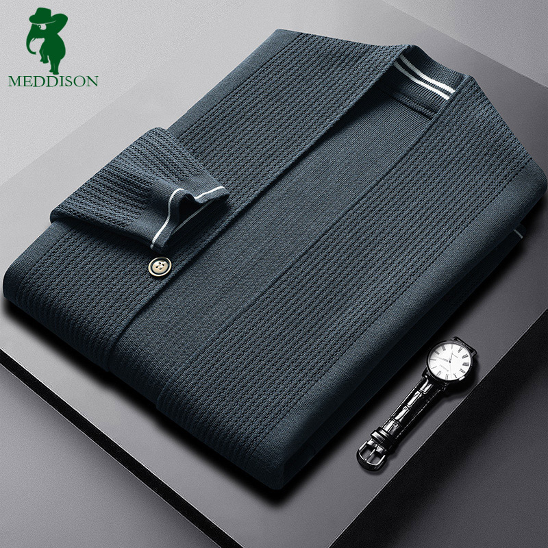 Meddison新款男装中青年高端春秋轻奢提花竖条纹开衫针织长袖外套 - 图3