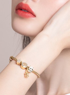 潮宏基银镀金大孔径串珠子手绳