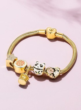 diy繁花925银足金手链串珠饰品