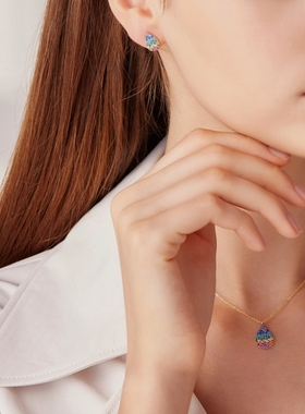 纯银彩钻吊坠多巴胺配色项链