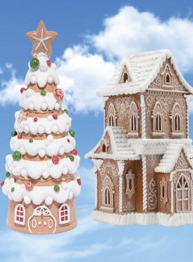 跨境新品圣诞小房子建筑树脂摆件圣诞树挂件定制树脂工艺品