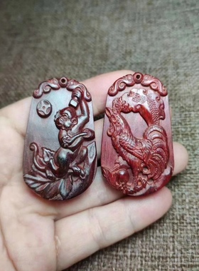印度小叶紫檀红木生肖吊坠项链虎马狗猪兔羊鸡牛蛇龙鼠猴钥匙扣