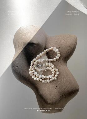 JX I 有机美 法式手工不规则天然巴洛克珍珠项链松弛感叠戴锁骨链