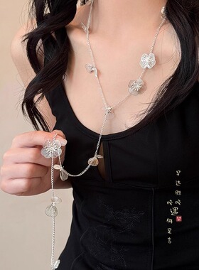 金属蝴蝶花朵长款项链女款感腰链腰带配裙子复古装饰腰间配饰包邮