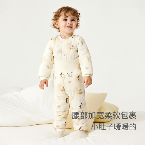 童泰宝宝套装秋冬季纯棉夹棉婴儿内衣儿童加厚上衣男女童高腰裤子 - 图1