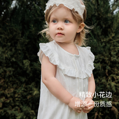 童泰女宝宝连体衣夏季薄款莫代尔棉婴儿衣服女童外出哈衣提花爬服 - 图1