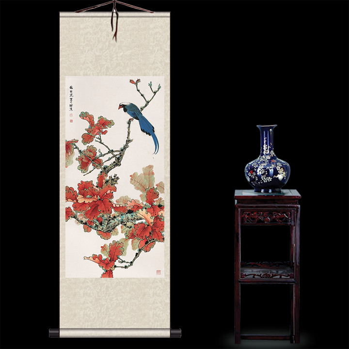 梨花双燕图丝绸画卷轴画客厅装饰挂画古典家居壁画已装裱成品新品