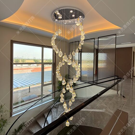 Villa light luxury crystal lamp duplex floor chandelier