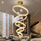 Large chandelier for duplex floor in open living room of villa