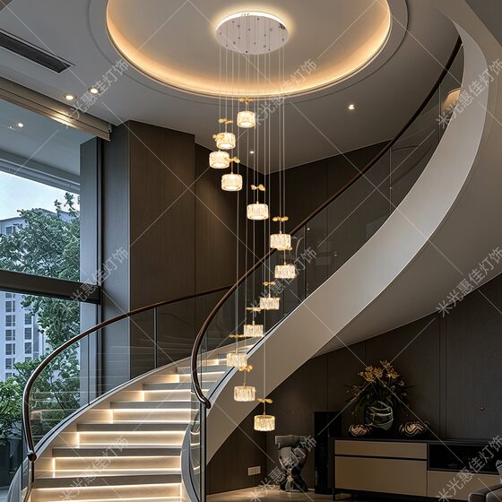 Chassis luminous + intelligent plug-in crystal stair chandelier