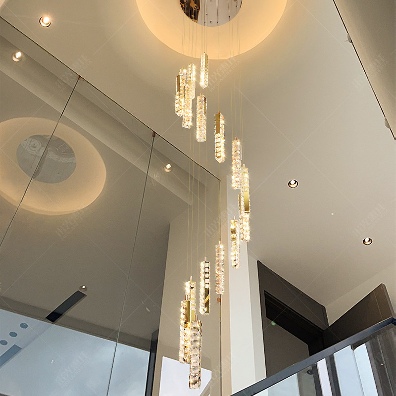 水晶楼梯挑空吊灯轻奢别墅复式楼大吊灯高级感loft公寓旋转长线灯,淘宝优惠券,粉丝福利购,淘宝优惠卷