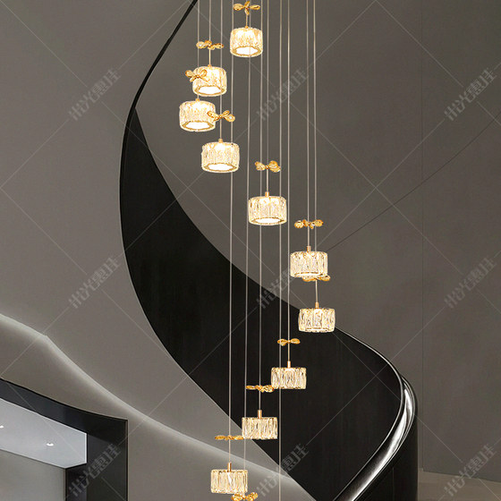 Chassis luminous + intelligent plug-in crystal stair chandelier