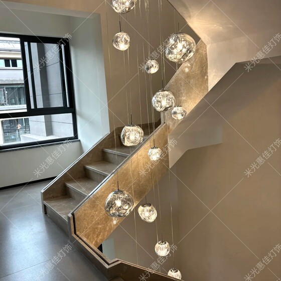 Staircase chandelier, hollow lava lamp, post-modern high-end feel