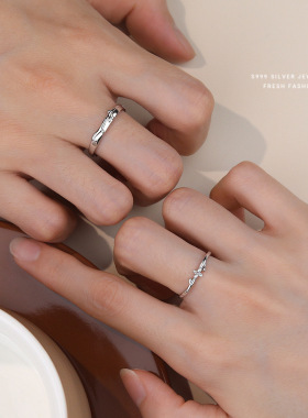 简约花朵开口可调节情侣对戒足银