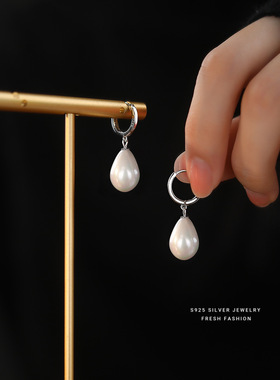 s925纯银复古气质水滴形耳环女法式轻奢感小众设计感耳饰