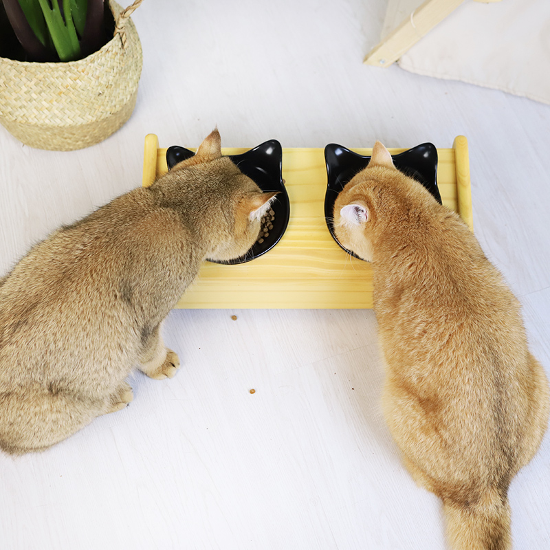 实木宠物餐桌猫碗架猫咪食盆架猫碗狗碗陶瓷双碗饭碗饭盆狗狗食盆 - 图0