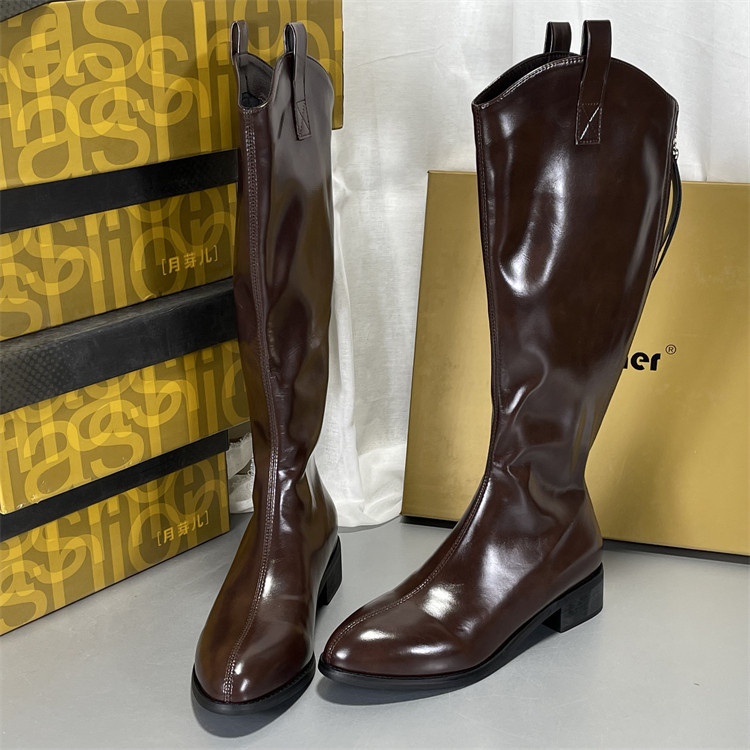 月芽儿厚底长筒靴女2025秋冬新款粗跟薄绒真皮小个子V口尖头长靴,淘宝优惠券,粉丝福利购,淘宝优惠卷