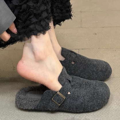 呢料！加绒勃肯半拖女2025秋冬新款女鞋外穿一脚蹬拖鞋软底包头拖,淘宝优惠券,粉丝福利购,淘宝优惠卷