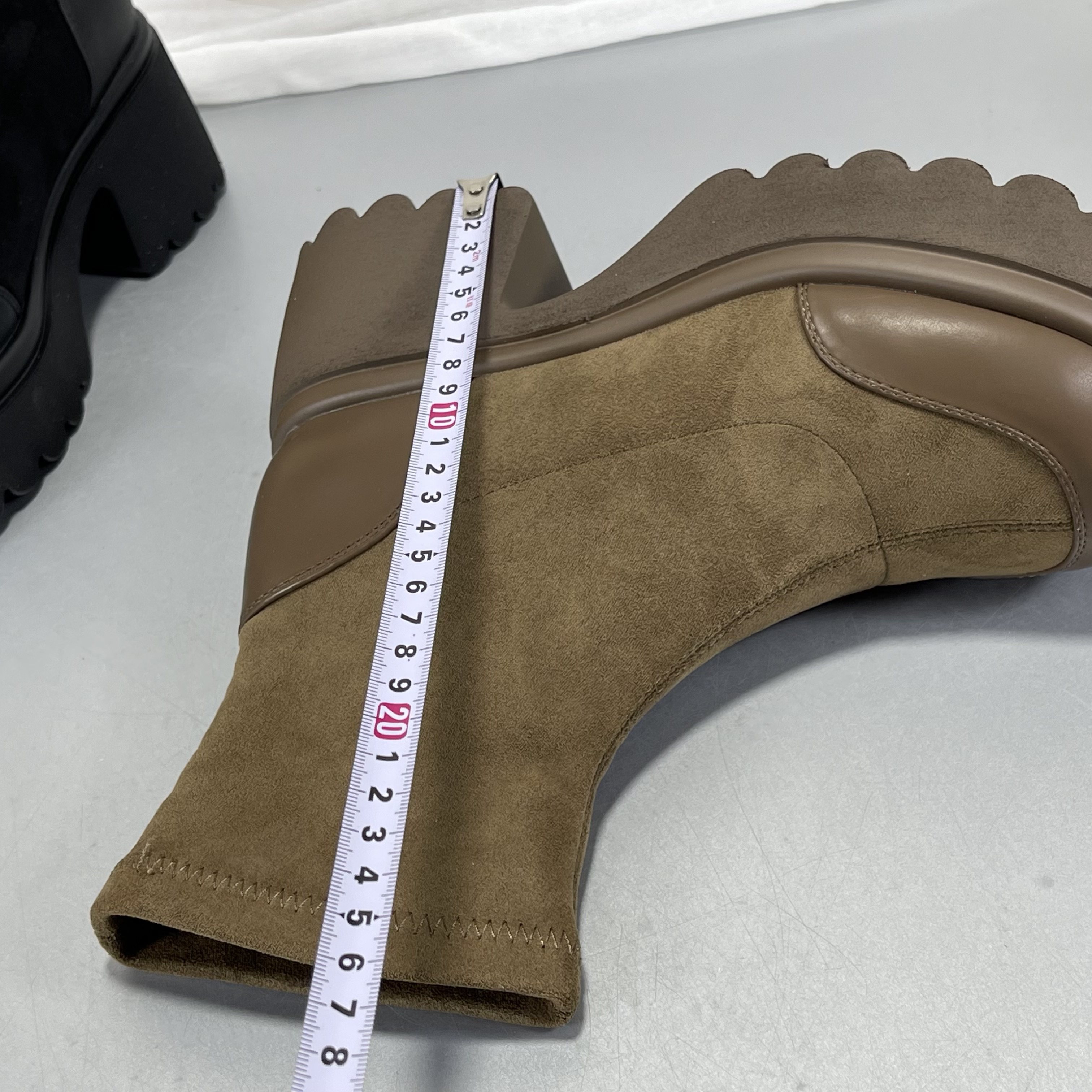 厚底真皮瘦瘦靴短靴女冬季新款女靴粗跟女鞋靴子加绒棕色弹力靴,淘宝优惠券,粉丝福利购,淘宝优惠卷