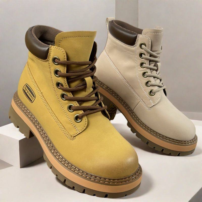品牌女鞋头层牛皮大黄蜂户外工装靴2024秋冬款马丁靴复古短筒靴子 - 图0