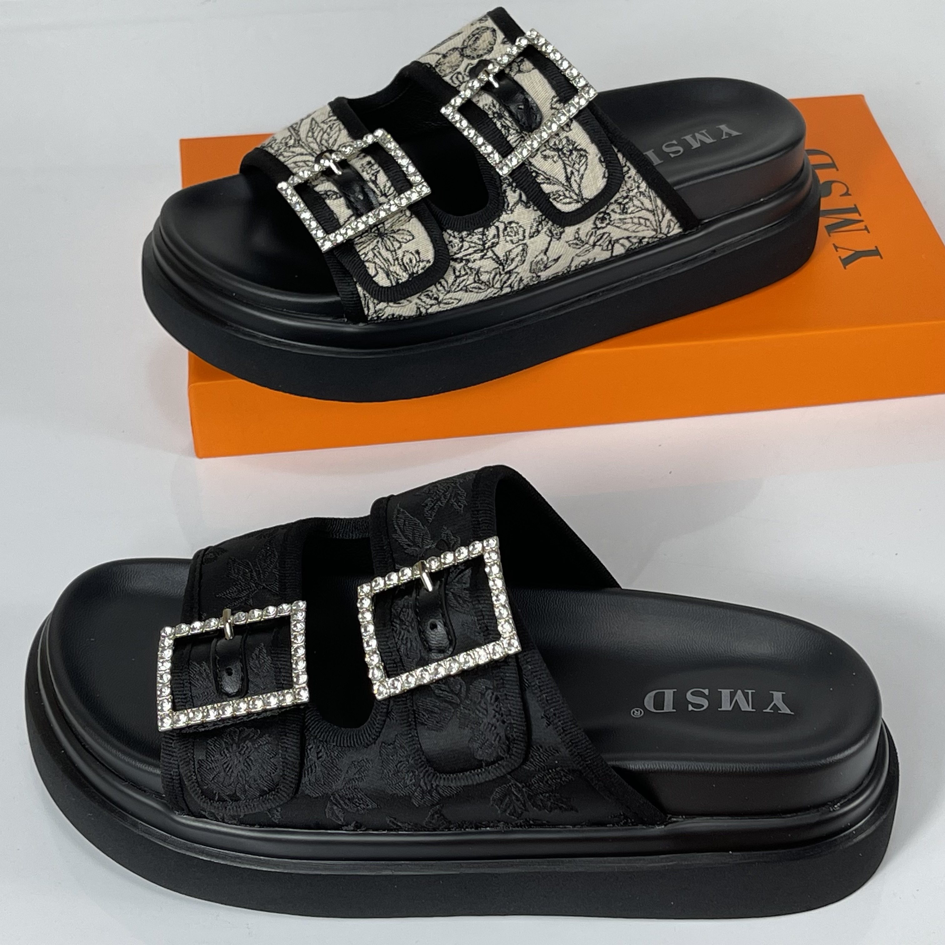 国风刺绣厚底拖鞋女外穿2025夏新款配裙子水钻皮带扣轻便沙滩凉拖,淘宝优惠券,粉丝福利购,淘宝优惠卷