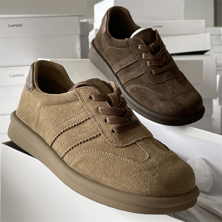 头层牛皮勃肯鞋女厚底百搭板鞋2025秋冬新款复古德训鞋软底休闲鞋 - 图0