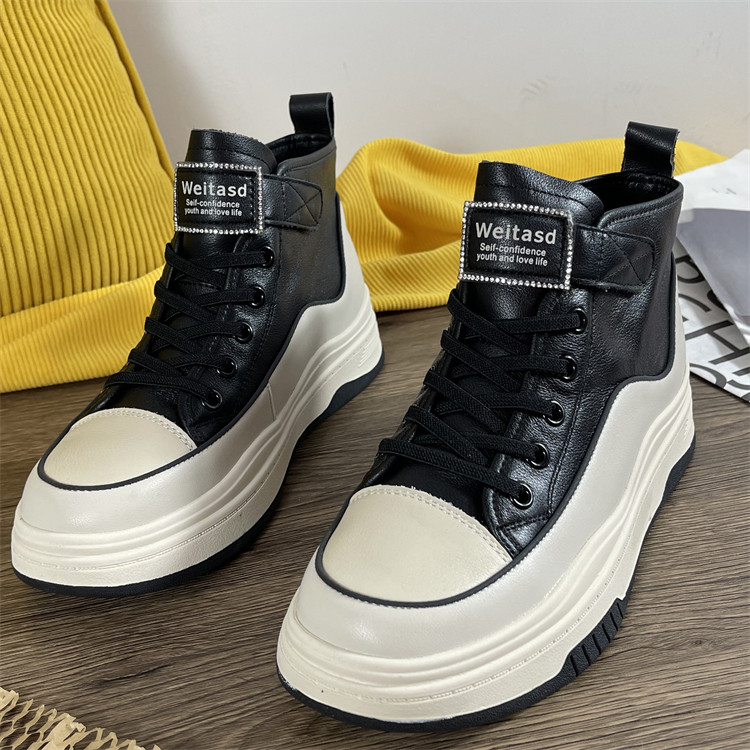 品牌头层牛皮高帮鞋女2024新款春秋季真皮厚底休闲板鞋厚底小白鞋,淘宝优惠券,粉丝福利购,淘宝优惠卷