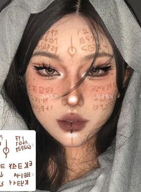 新款沙丘贴纸万圣节木乃伊女脸上符号文字恐怖COS伤疤逼真纹身贴
