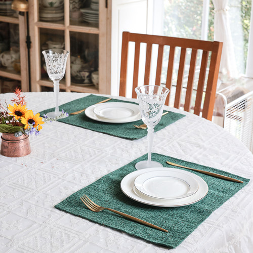 桌旗餐垫防水布艺Miss Peony绿色欧美法式轻奢柜子茶几盖布餐桌垫 - 图1