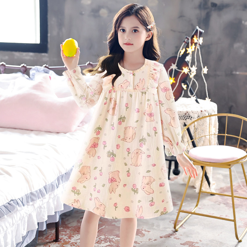 女童长袖中大童棉纱款超萌可爱卡通兔子家居服睡衣睡裙女孩春秋季,淘宝优惠券,粉丝福利购,淘宝优惠卷