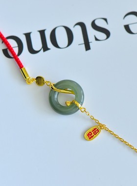 天然玉石s925银镀金镶和田玉湖水绿招财蛇手链新中式时尚女款手链