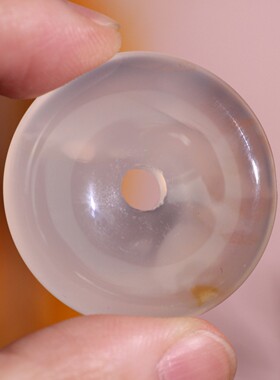 源饰界天然玉髓平安扣吊坠玉石挂件白冰种飘樱花色海洋玉髓无伤裂