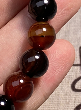 天然玉石茶黑玛瑙圆珠手串10mm时尚百搭手链女友朋友闺蜜老婆礼物