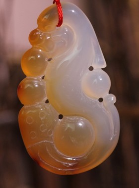 源饰界-天然冰彩玉髓吉祥挂件龙如意大号玉石吊坠85#