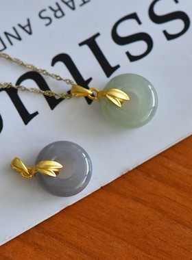 天然玉石s925银镀金镶和田玉平安环吊坠青海料晴水烟紫锁骨项链女