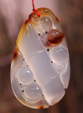 源饰界-天然冰彩玉髓挂件玉石貔貅竹节祥云俏色大号吊坠无伤裂78#